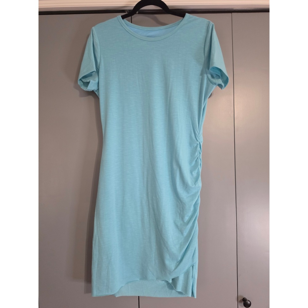 Excellent T-Shirt Dress Size M Light Blue Side Ruched Short Sleeve